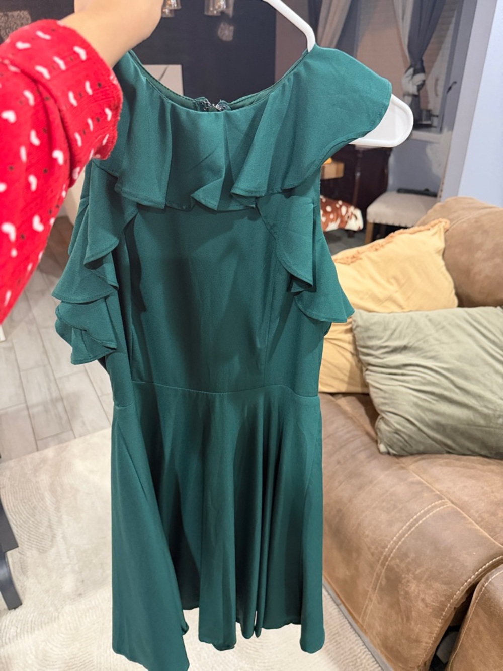 Altar'd State Emerald Ruffle-Sleeve Mini Dress